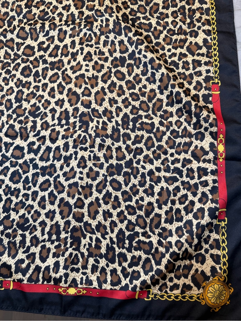 Leopard Print Square Scarf with Black and Red Trim 35” Square
